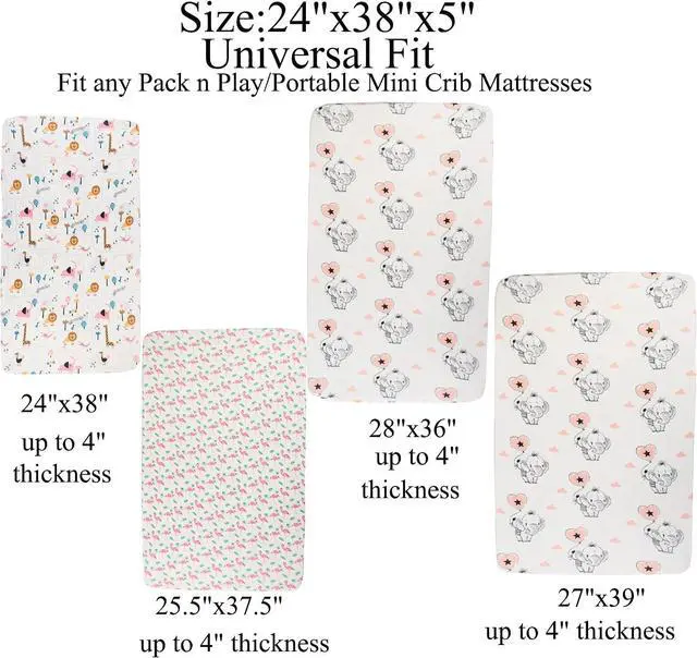 Alt view image 6 of 7 - Flamingo Elephant & Lion, Ultra Soft Jersey Material, Playard Sheets Convertible Playard Mattress Cover, Pack n Play Sheet Stretchy Fitted Portable Mini Crib Sheets Set 3 Pack