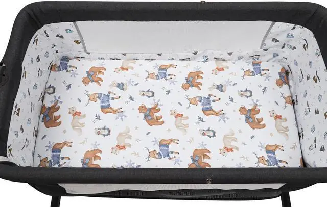 Alt view image 7 of 7 - Dark Blue & Bear Deer, Ultra Soft Jersey Material, Playard Sheets Convertible Playard Mattress Cover, Pack n Play Sheet Stretchy Fitted Portable Mini Crib Sheets Set 2 Pack