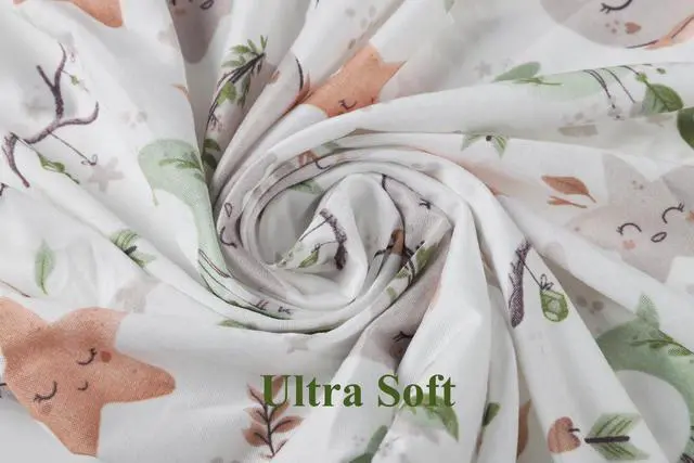 Alt view image 3 of 7 - Light Green & Moon, Ultra Soft Jersey Material, Stretchy Fitted Crib Sheets Set 2 Pack Portable Crib Mattress Topper for Baby Girl Boy