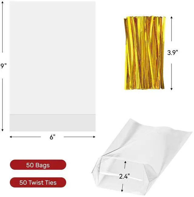 Alt view image 2 of 7 - Soelomu 6x9x2.4 Inch Flat Bottom Gusset Treat Bags, 50 Pcs