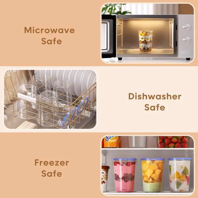 Alt view image 5 of 7 - 4 Pack Overnight Oats Containers with Lids, Oatmeal Container, 16oz Leak Proof Oats Jars, BPA Free, Reusable, Portable Plastic Food Storage Container for Oatmeal, Yogurt, Soup, Cereal, Milk and More