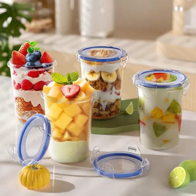 Alt view image 2 of 7 - 4 Pack Overnight Oats Containers with Lids, Oatmeal Container, 16oz Leak Proof Oats Jars, BPA Free, Reusable, Portable Plastic Food Storage Container for Oatmeal, Yogurt, Soup, Cereal, Milk and More