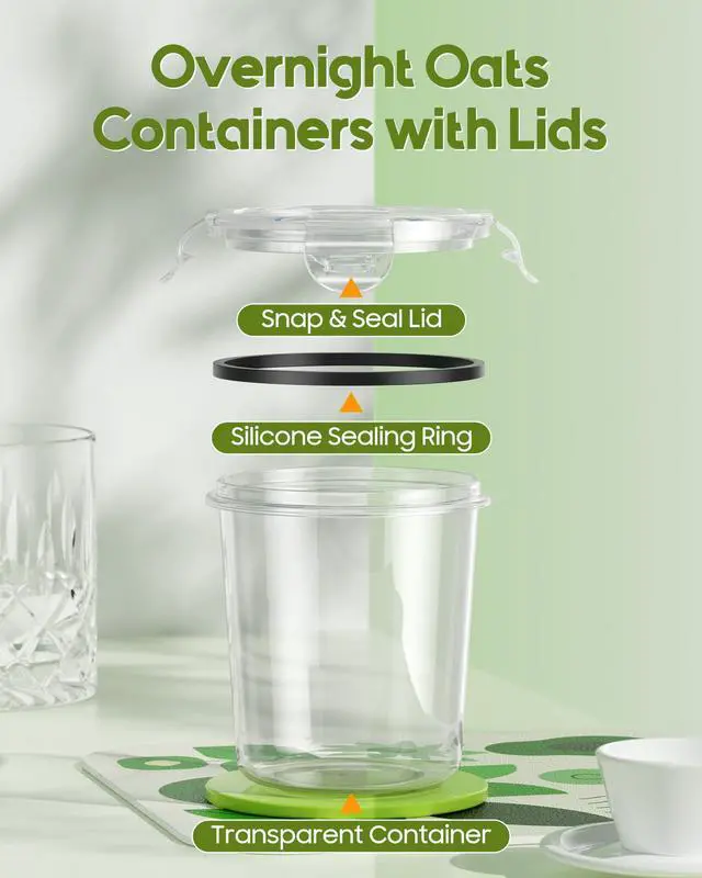Alt view image 3 of 7 - Overnight Oats Containers with Lids, 4 Pack 13oz Overnight Oats Jars, Plastic Mason Jars, BPA Free, Portable, Leak Proof Oatmeal Containers for Yogurt, Soup, Cereal, Milk and Salad