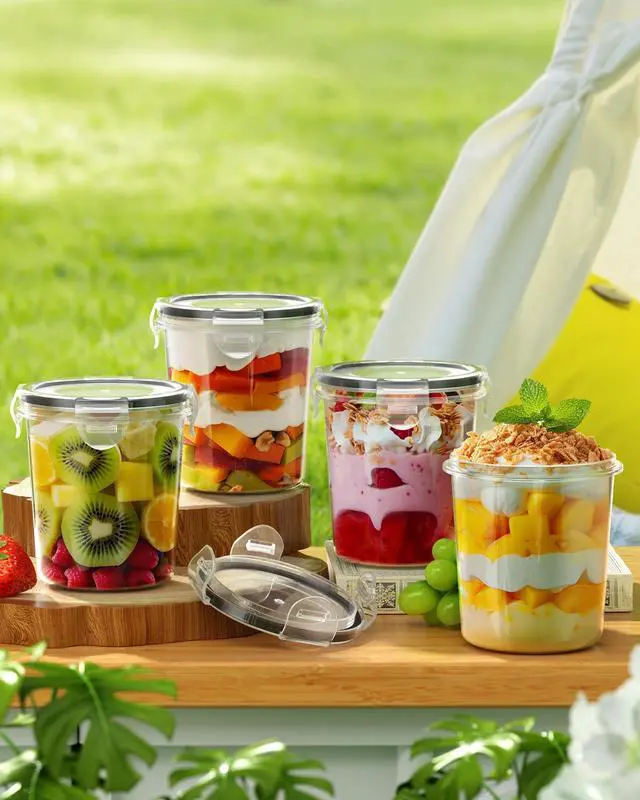 Alt view image 2 of 7 - Overnight Oats Containers with Lids, 4 Pack 13oz Overnight Oats Jars, Plastic Mason Jars, BPA Free, Portable, Leak Proof Oatmeal Containers for Yogurt, Soup, Cereal, Milk and Salad