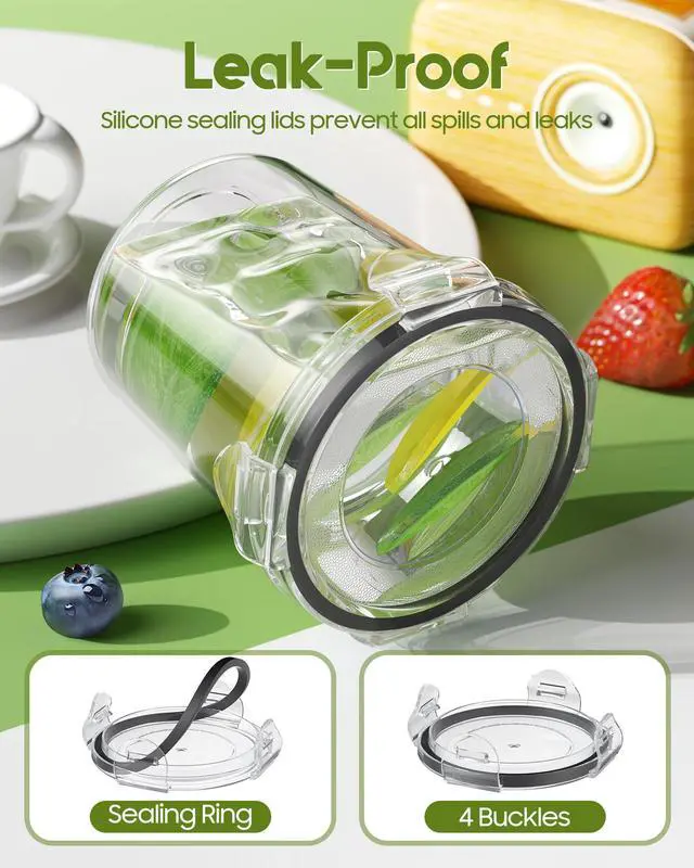 Alt view image 5 of 7 - Overnight Oats Containers with Lids, 4 Pack 13oz Overnight Oats Jars, Plastic Mason Jars, BPA Free, Portable, Leak Proof Oatmeal Containers for Yogurt, Soup, Cereal, Milk and Salad