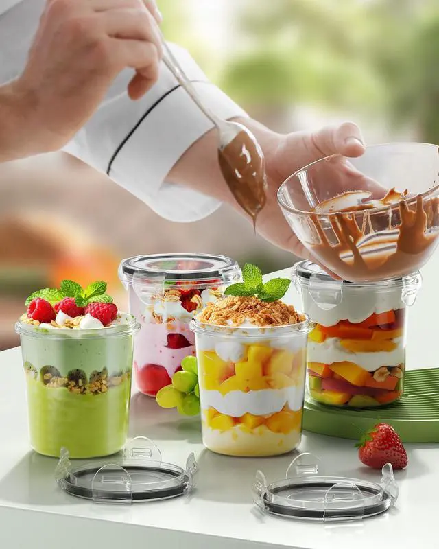 Alt view image 7 of 7 - Overnight Oats Containers with Lids, 4 Pack 13oz Overnight Oats Jars, Plastic Mason Jars, BPA Free, Portable, Leak Proof Oatmeal Containers for Yogurt, Soup, Cereal, Milk and Salad