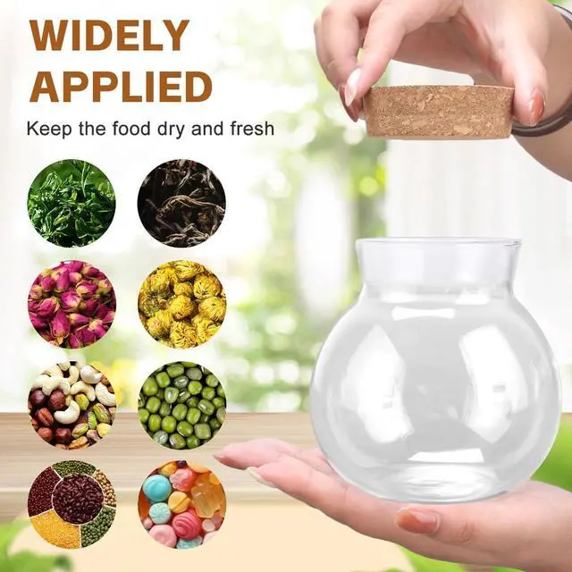 Alt view image 6 of 7 - Airtight Clear Round Glass Jar with Cork Tea Caddy Container Vase Eco Bottle Small Ball Moss DIY Canister for Kitchen Storage Home Decoration 500ml 17oz