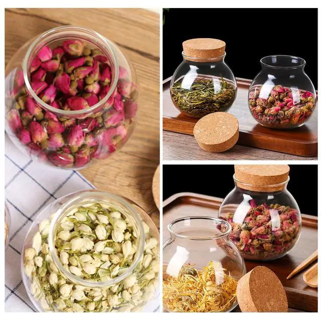Alt view image 5 of 7 - Airtight Clear Round Glass Jar with Cork Tea Caddy Container Vase Eco Bottle Small Ball Moss DIY Canister for Kitchen Storage Home Decoration 500ml 17oz