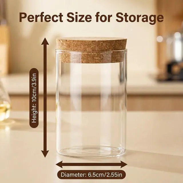 Alt view image 2 of 6 - 2 Pack 8.3 oz Airtight Glass Jars with Cork Lids, Kitchen Storage Containers for Tea, Coffee & Dry Goods Organization
