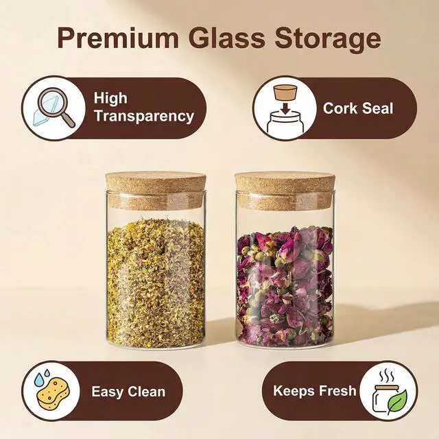 Alt view image 6 of 6 - 2 Pack 8.3 oz Airtight Glass Jars with Cork Lids, Kitchen Storage Containers for Tea, Coffee & Dry Goods Organization