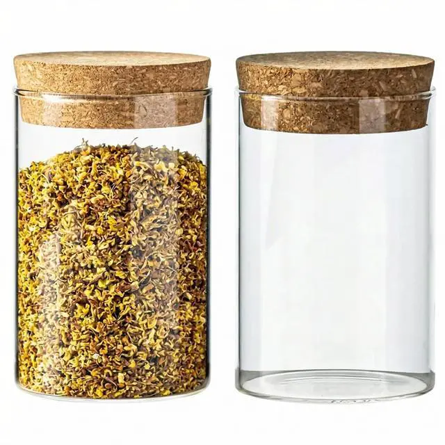 Main image of 2 Pack 8.3 oz Airtight Glass Jars with Cork Lids, Kitchen Storage Containers for Tea, Coffee & Dry Goods Organization