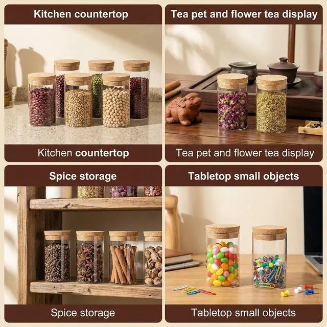 Alt view image 4 of 6 - 2 Pack 8.3 oz Airtight Glass Jars with Cork Lids, Kitchen Storage Containers for Tea, Coffee & Dry Goods Organization