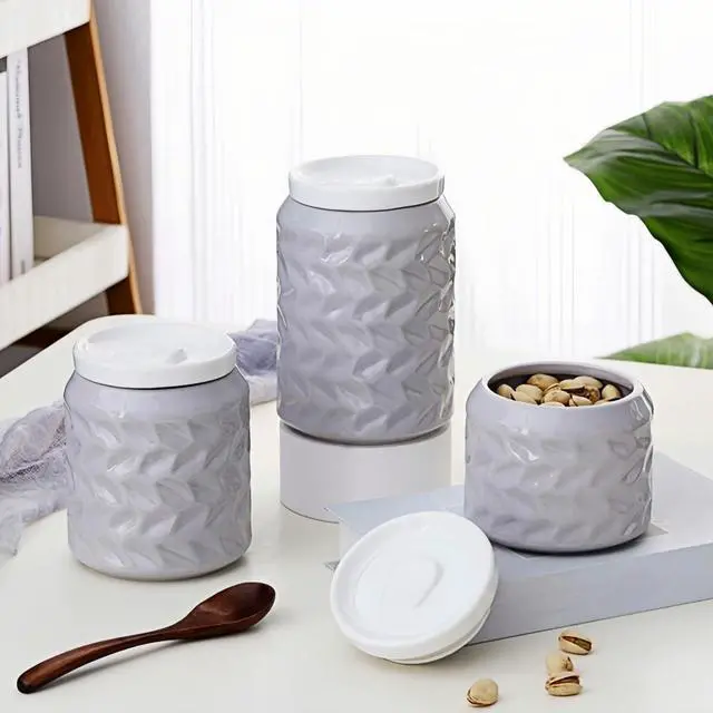 Alt view image 4 of 5 - Ceramic Jar with Lid, 34oz Food Storage Jar with Airtight Seal Ceramic Lid for Sugar Tea Spice, Coffee Canister Sugar Container (Gray)