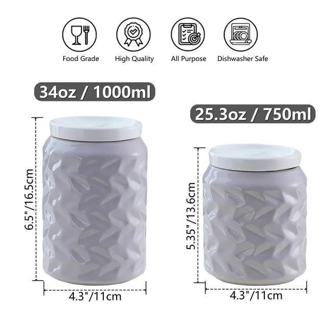 Alt view image 3 of 5 - Ceramic Jar with Lid, 34oz Food Storage Jar with Airtight Seal Ceramic Lid for Sugar Tea Spice, Coffee Canister Sugar Container (Gray)