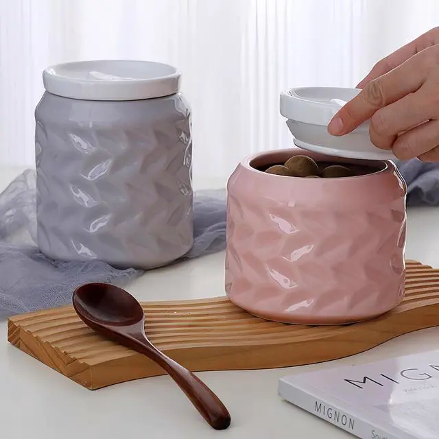 Alt view image 5 of 5 - Ceramic Jar with Lid, 34oz Food Storage Jar with Airtight Seal Ceramic Lid for Sugar Tea Spice, Coffee Canister Sugar Container (Gray)