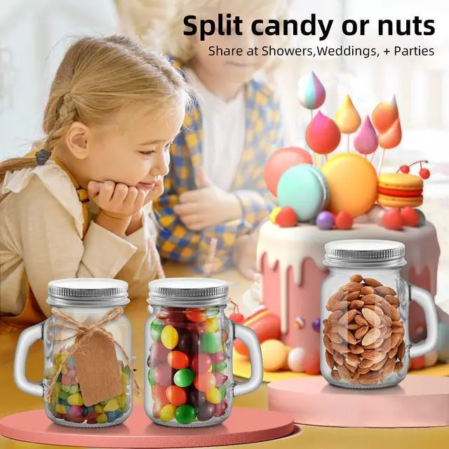 Alt view image 5 of 6 - 2Pcs 4 OZ Mini Mason Jar Mugs Mason Jar Mugs with Handles and Lids Small Drinking Glass and DIY Favor Wedding Bridal Shower Party Supplies for Drinks, Gifts, Candles and Crafts 120ML (2)