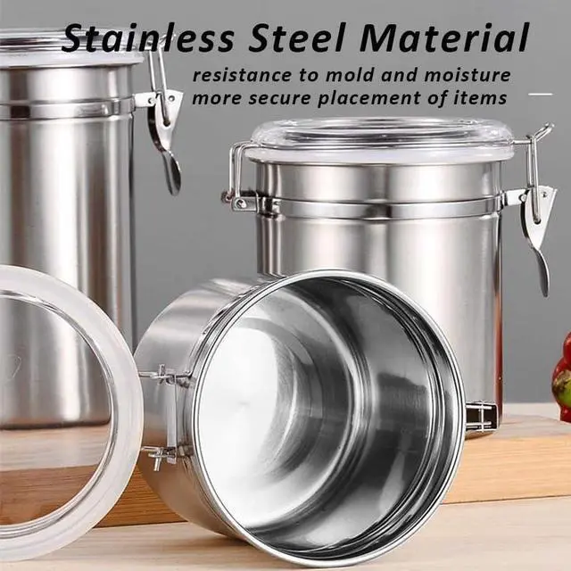 Alt view image 4 of 6 - Food Storage Tin Can Container Stainless Steel Airtight Lid for Home Kitchen Snack