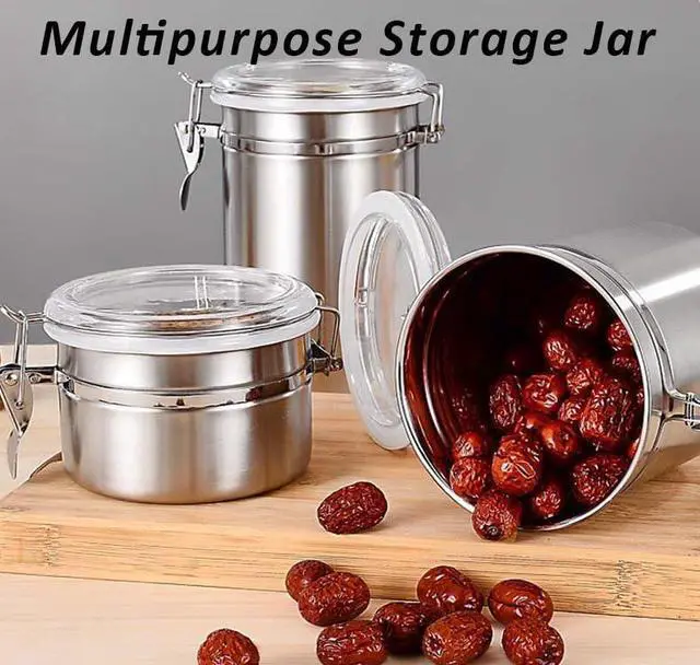 Alt view image 6 of 6 - Food Storage Tin Can Container Stainless Steel Airtight Lid for Home Kitchen Snack