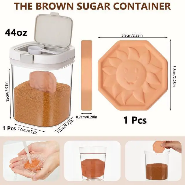 Alt view image 2 of 7 - 1 Pack Brown Sugar Keeper, 1.3Qt(42Oz/1.2L) Airtight Flour Sugar Storage Container Plastic Canisters Sets Clear Jar with Spoon Saver for Kitchen