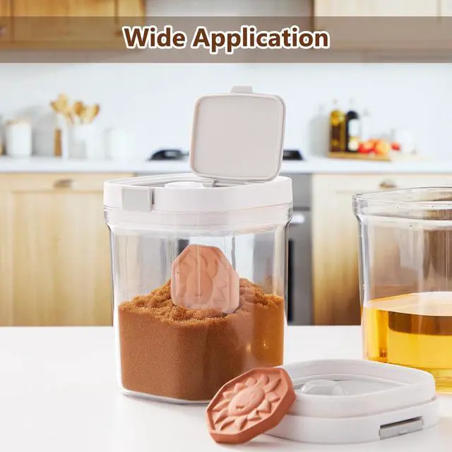 Alt view image 6 of 7 - 1 Pack Brown Sugar Keeper, 1.3Qt(42Oz/1.2L) Airtight Flour Sugar Storage Container Plastic Canisters Sets Clear Jar with Spoon Saver for Kitchen