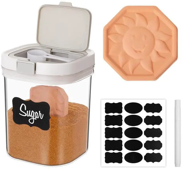 Main image of 1 Pack Brown Sugar Keeper, 1.3Qt(42Oz/1.2L) Airtight Flour Sugar Storage Container Plastic Canisters Sets Clear Jar with Spoon Saver for Kitchen
