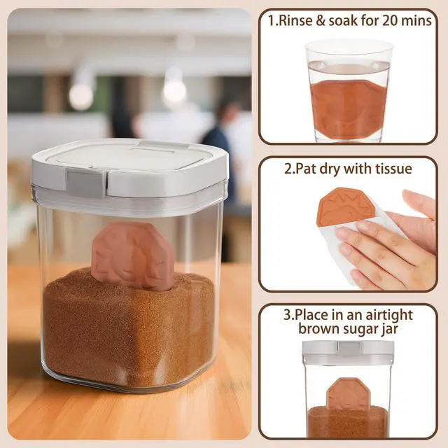Alt view image 3 of 7 - 1 Pack Brown Sugar Keeper, 1.3Qt(42Oz/1.2L) Airtight Flour Sugar Storage Container Plastic Canisters Sets Clear Jar with Spoon Saver for Kitchen