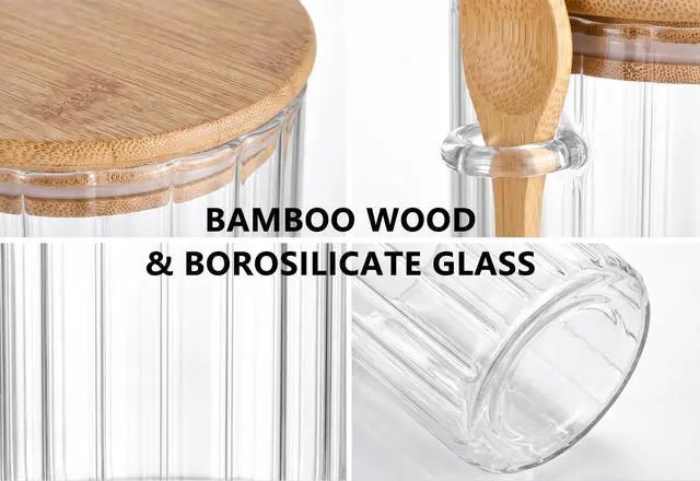 Alt view image 5 of 7 - 21oz Glass Jar, Salt Cellar with Bamboo Lid Spoon, Airtight Salt Container Holder for Countertop