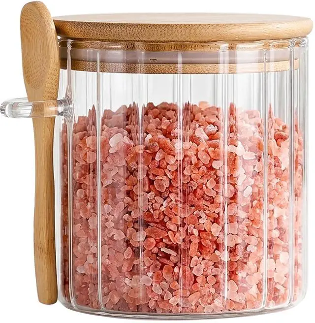 Main image of 21oz Glass Jar, Salt Cellar with Bamboo Lid Spoon, Airtight Salt Container Holder for Countertop