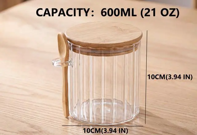 Alt view image 7 of 7 - 21oz Glass Jar, Salt Cellar with Bamboo Lid Spoon, Airtight Salt Container Holder for Countertop