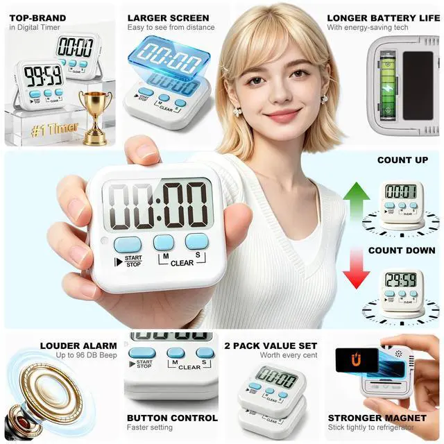 Alt view image 5 of 7 - 2 Pack Digital Timer for Kids Classroom Kitchen Timers for Cooking