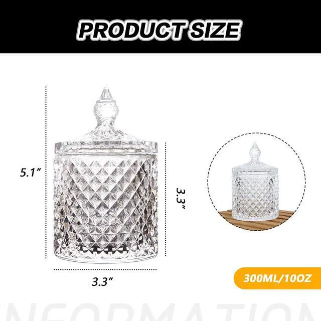 Alt view image 2 of 7 - 300ml 10oz Glass Cryctal Candy Jar with Lid/Cookie Jar/Jewelry Box/Buffet & Biscuit Containers for Kitchen Pantry Cookies Sugar Storage