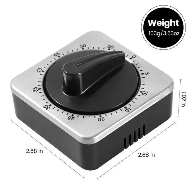 Alt view image 3 of 4 - Kitchen Timers for Cooking, Chef Cooking Timer Clock with Loud Alarm - 100% Mechanical Desk Timer - No Batteries Required - Magnetic Backing, Exquisite Stainless Steel Body - Countdown Reminder