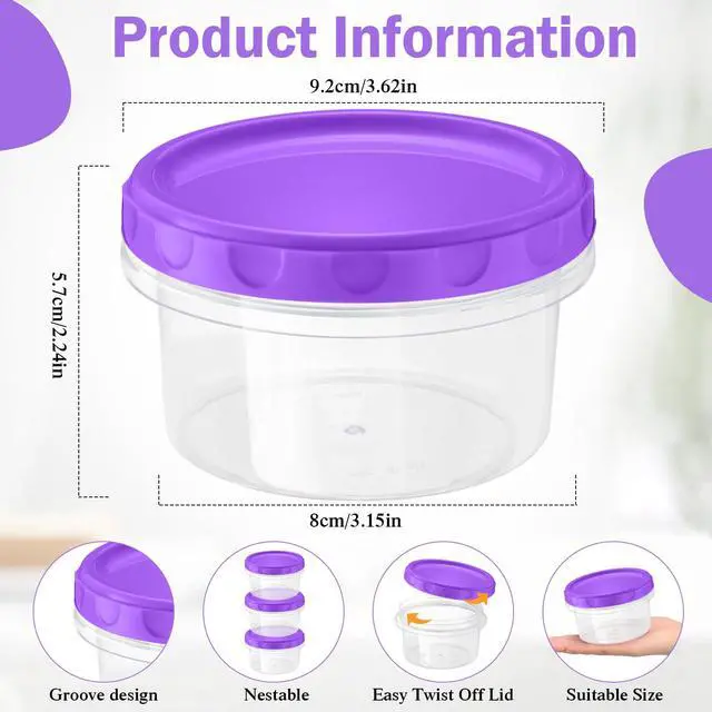 Alt view image 3 of 6 - 6 Pack 8 oz Freezer Containers with Lids Reusable Deli Freezer Storage Containers Stackable Plastic Thick Twist Top Jars for Takeout Food Round Wide Mouth Lunch Snack (Purple)
