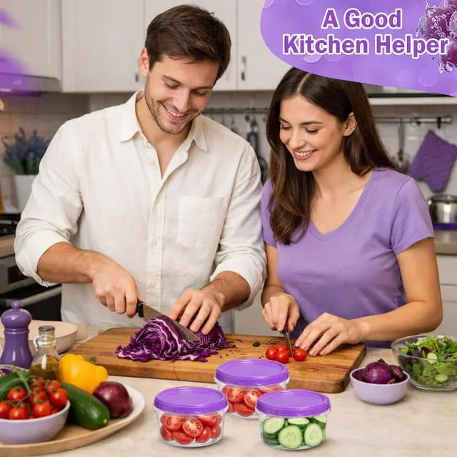 Alt view image 4 of 6 - 6 Pack 8 oz Freezer Containers with Lids Reusable Deli Freezer Storage Containers Stackable Plastic Thick Twist Top Jars for Takeout Food Round Wide Mouth Lunch Snack (Purple)