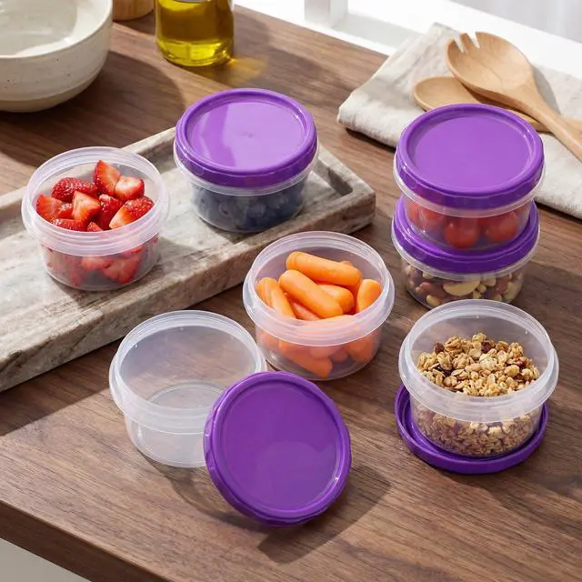 Alt view image 2 of 6 - 6 Pack 8 oz Freezer Containers with Lids Reusable Deli Freezer Storage Containers Stackable Plastic Thick Twist Top Jars for Takeout Food Round Wide Mouth Lunch Snack (Purple)