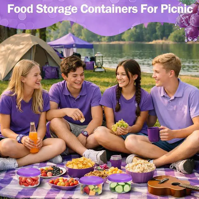 Alt view image 5 of 6 - 6 Pack 8 oz Freezer Containers with Lids Reusable Deli Freezer Storage Containers Stackable Plastic Thick Twist Top Jars for Takeout Food Round Wide Mouth Lunch Snack (Purple)