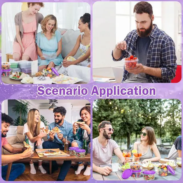 Alt view image 6 of 6 - 6 Pack 8 oz Freezer Containers with Lids Reusable Deli Freezer Storage Containers Stackable Plastic Thick Twist Top Jars for Takeout Food Round Wide Mouth Lunch Snack (Purple)