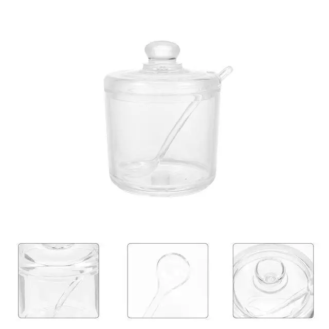 Alt view image 4 of 7 - Acrylic Sugar Bowl with Spoon Clear Condiment Canister for Sugar Salt Chili Powder Curry Kitchen Counter Dining Table Home Restaurant