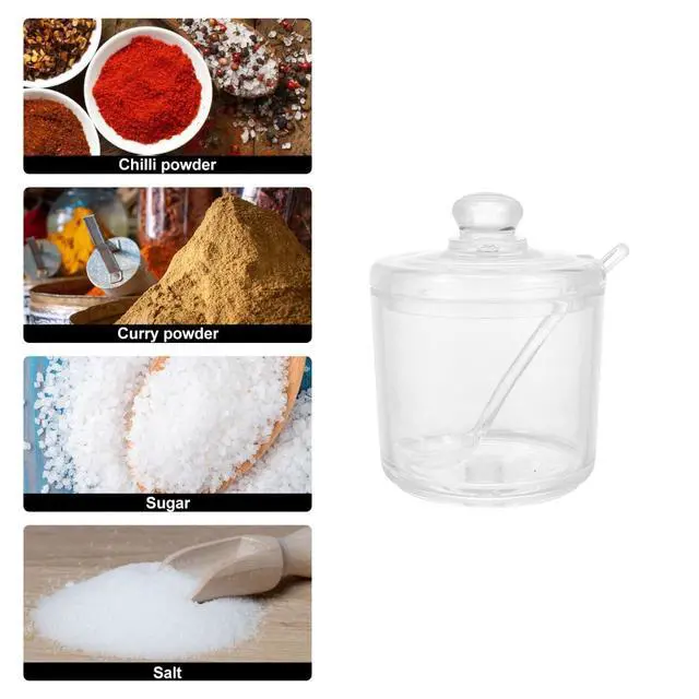 Alt view image 2 of 7 - Acrylic Sugar Bowl with Spoon Clear Condiment Canister for Sugar Salt Chili Powder Curry Kitchen Counter Dining Table Home Restaurant