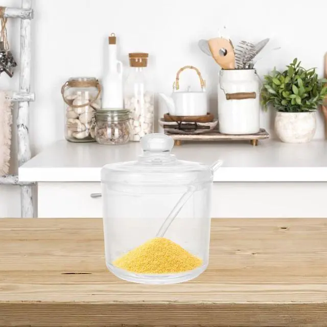 Alt view image 6 of 7 - Acrylic Sugar Bowl with Spoon Clear Condiment Canister for Sugar Salt Chili Powder Curry Kitchen Counter Dining Table Home Restaurant