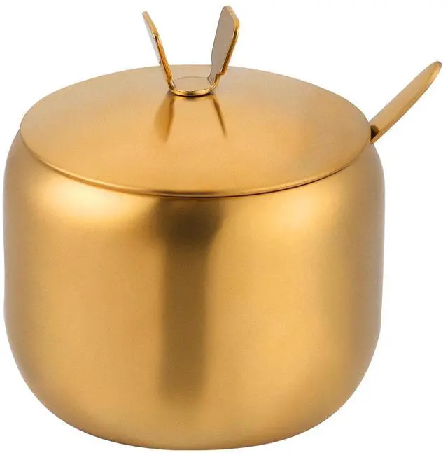 Main image of 12oz Sugar Bowl with Lid and Spoon Stainless Steel Condiment Container for Kitchen Ghee Container Coffee Table Gold Spice Jars for Seasoning