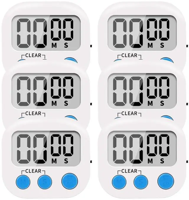 Main image of 6 Pack Small Digital Kitchen Timer Magnetic Back and ON/Off Switch,Minute Second Count Up Countdown, White