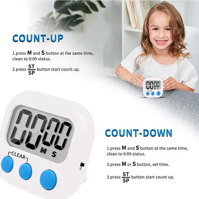 Alt view image 6 of 7 - 6 Pack Small Digital Kitchen Timer Magnetic Back and ON/Off Switch,Minute Second Count Up Countdown, White