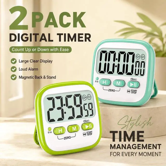 Alt view image 2 of 7 - 2 Pack Classroom Timers for Kids Teachers, Magnetic Countdown Digital Kitchen Timer for Cooking, Study, Exercise, Games, Time Mangement - Loud/Silent Mode - Battery Included
