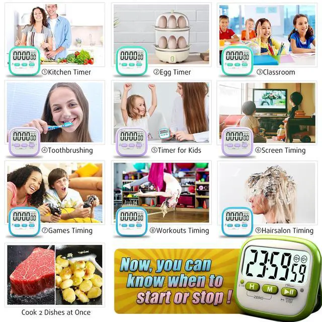 Alt view image 7 of 7 - 2 Pack Classroom Timers for Kids Teachers, Magnetic Countdown Digital Kitchen Timer for Cooking, Study, Exercise, Games, Time Mangement - Loud/Silent Mode - Battery Included