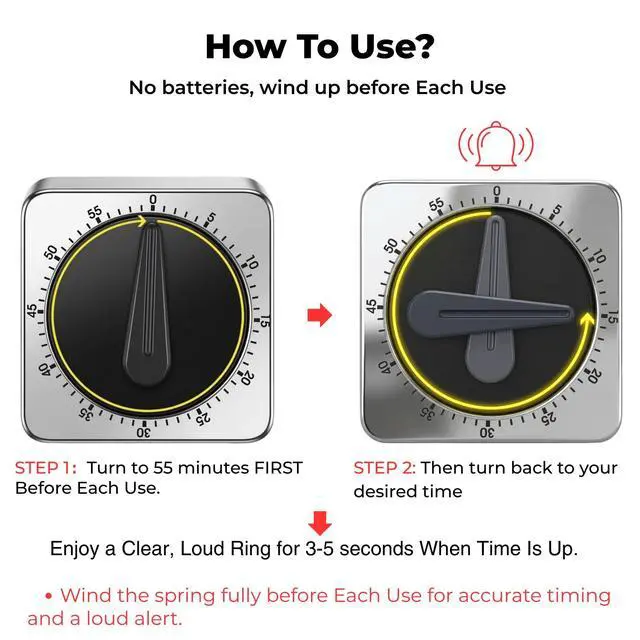 Alt view image 2 of 7 - Kitchen Timers for Cooking, Mechanical Wind-Up Timer, Magnetic