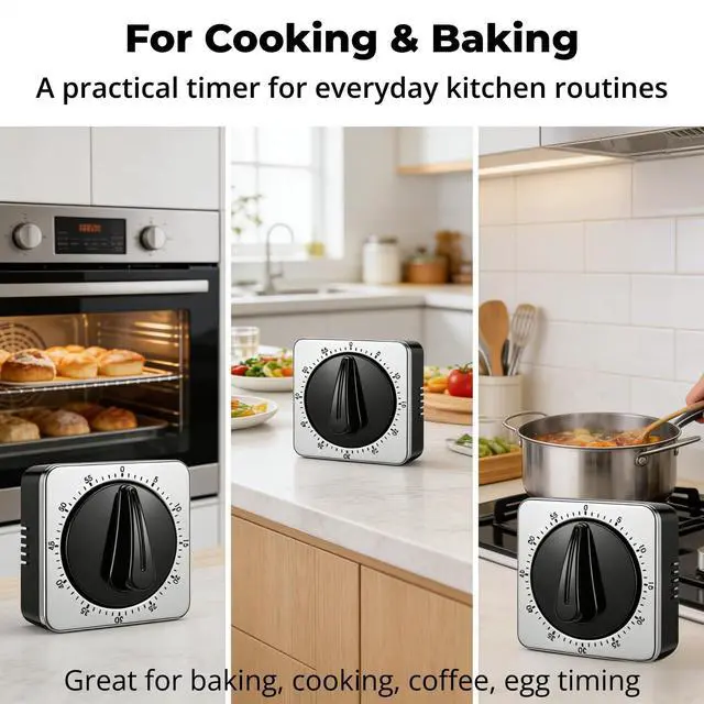 Alt view image 7 of 7 - Kitchen Timers for Cooking, Mechanical Wind-Up Timer, Magnetic