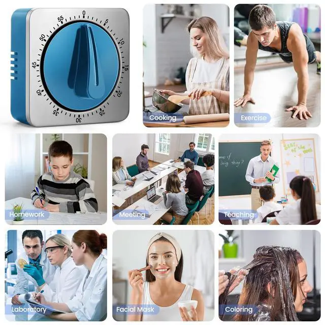 Alt view image 6 of 7 - Kitchen Timers for Cooking, Chef Cooking Timer Clock with Loud Alarm,100% Mechanical Desk Timer - No Batteries Required -Magnetic Back, Exquisite Stainless Steel Body -Countdown Reminder Magnetic-Blue