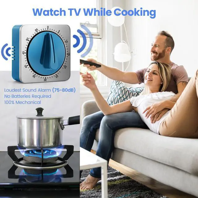 Alt view image 7 of 7 - Kitchen Timers for Cooking, Chef Cooking Timer Clock with Loud Alarm,100% Mechanical Desk Timer - No Batteries Required -Magnetic Back, Exquisite Stainless Steel Body -Countdown Reminder Magnetic-Blue