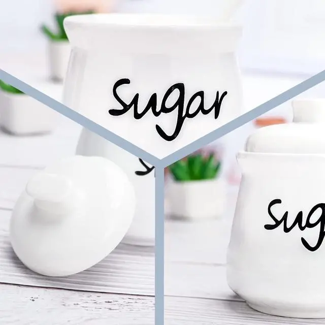 Alt view image 5 of 7 - Ceramic Sugar Bowl with Lid and Spoon, 12 Ounces Porcelain Sugar Jar Sugar Dispenser, Sugar Container for Home and Kitchen Decor (White)